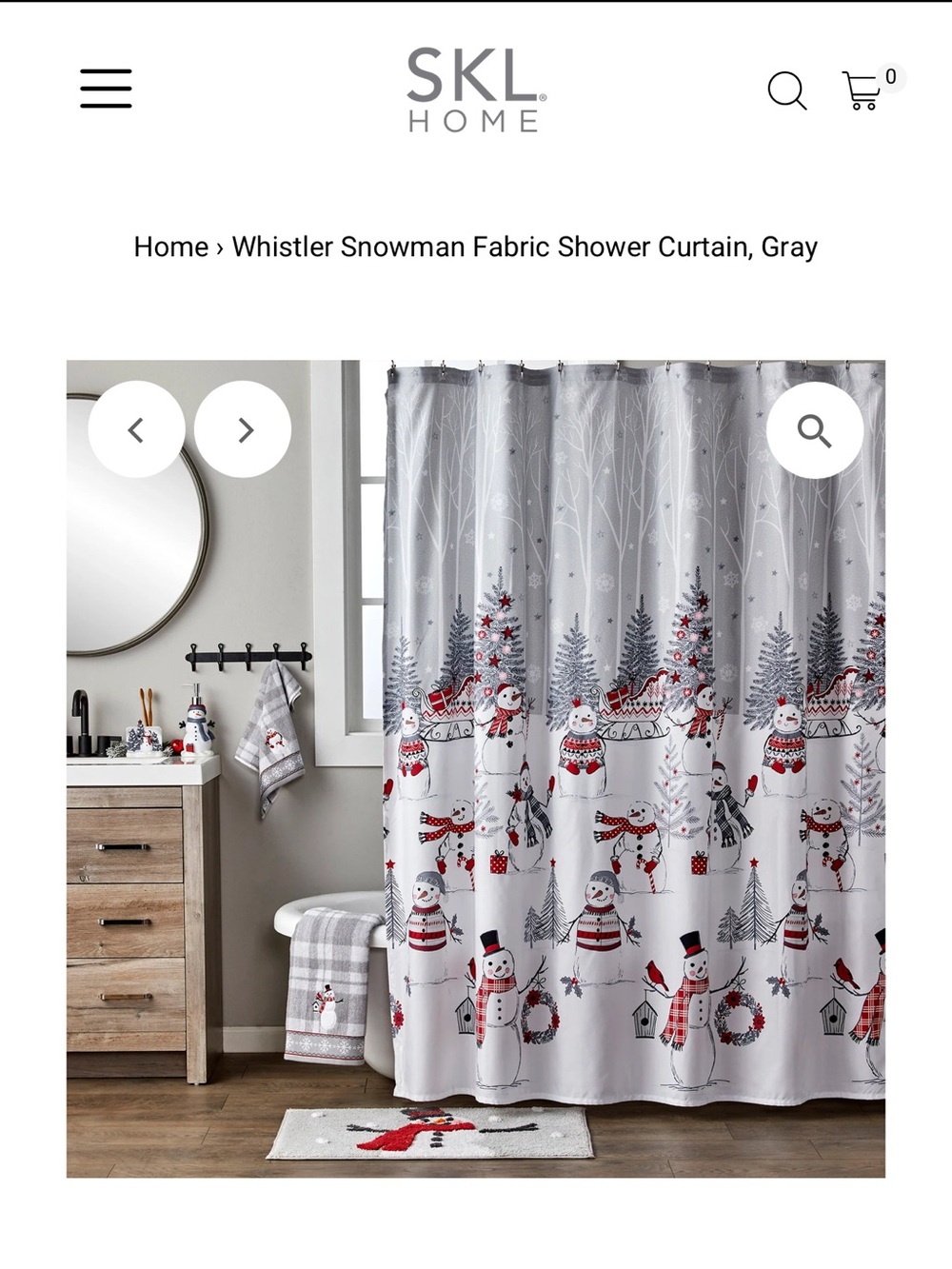 SKL Home Gray Snowman Shower Curtain with Red Accents